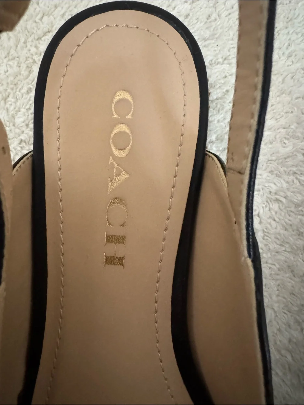 Coach Vae Skimmer Leather Slingback Flats Black with Gold Bead Trim Size 6 NEW